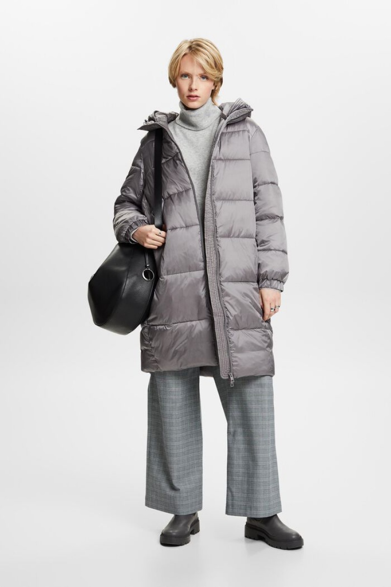 Dámské Kabáty Esprit Puffer With Detachable Hood Hnědé Šedé | VIW950623