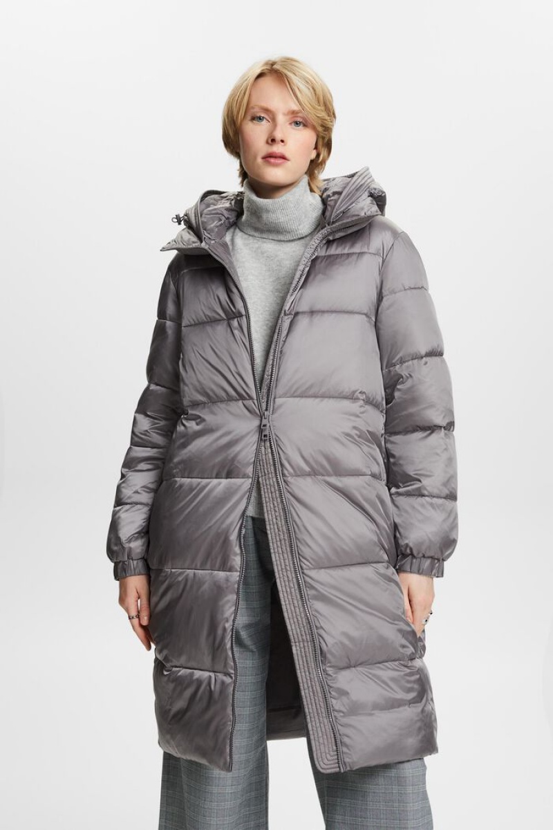 Dámské Kabáty Esprit Puffer With Detachable Hood Hnědé Šedé | VIW950623