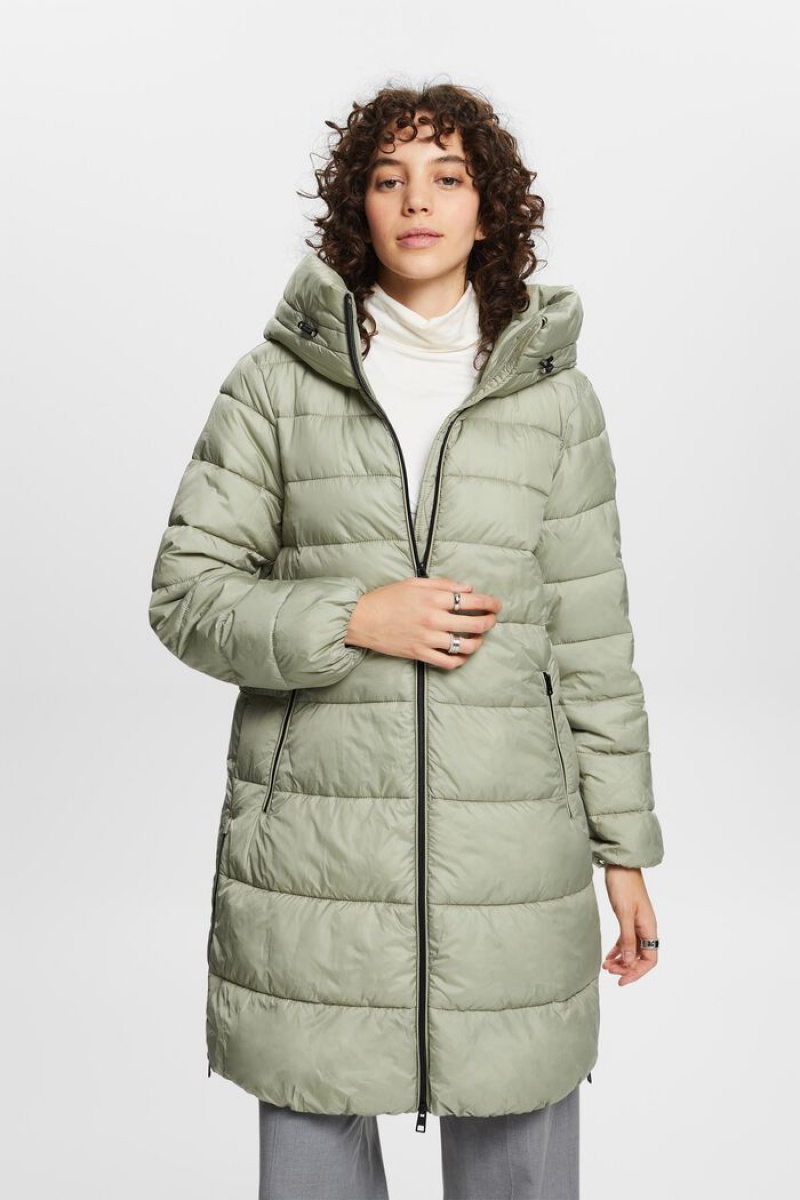 Dámské Kabáty Esprit Recycled: Puffer With A Hood Zelene | NPV485763