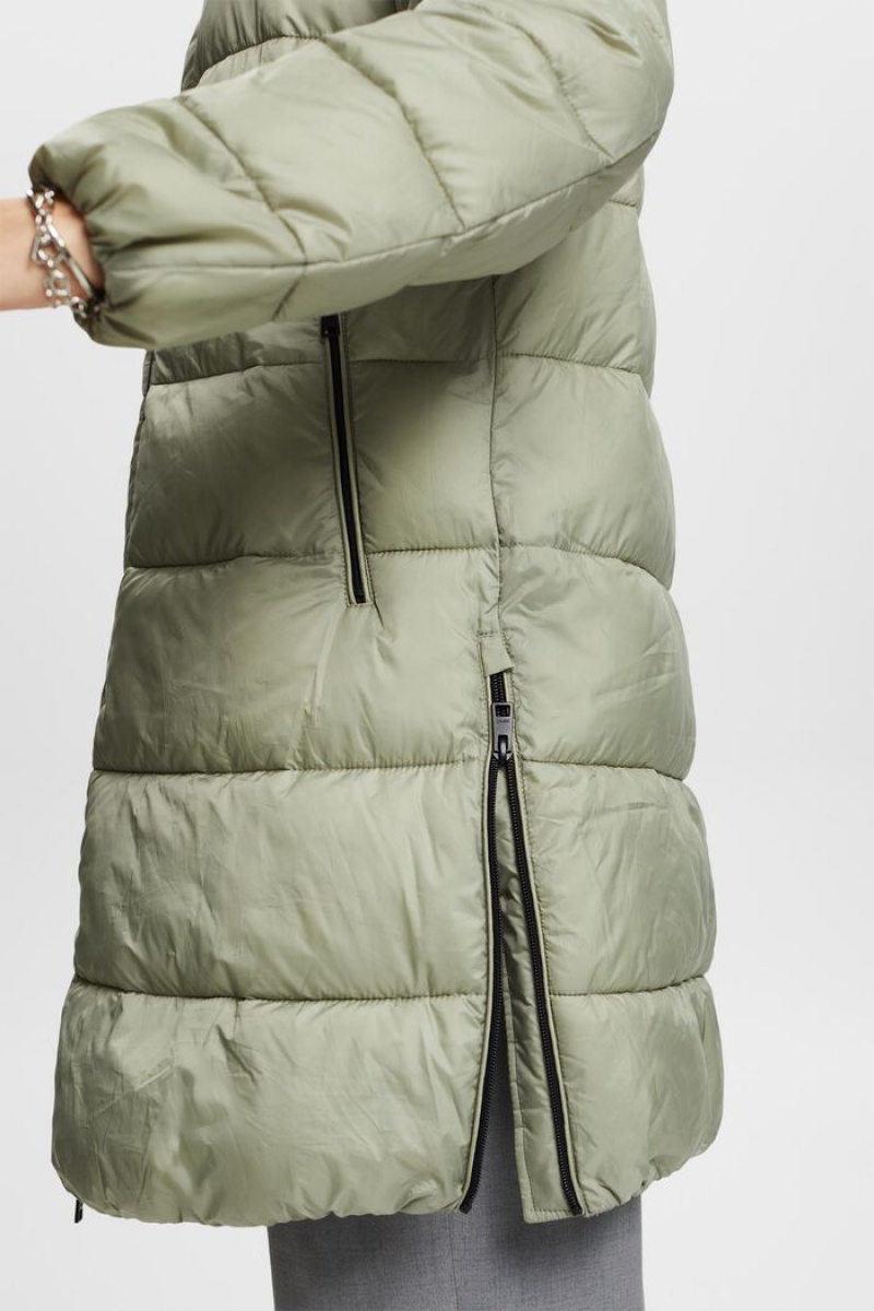 Dámské Kabáty Esprit Recycled: Puffer With A Hood Zelene | NPV485763