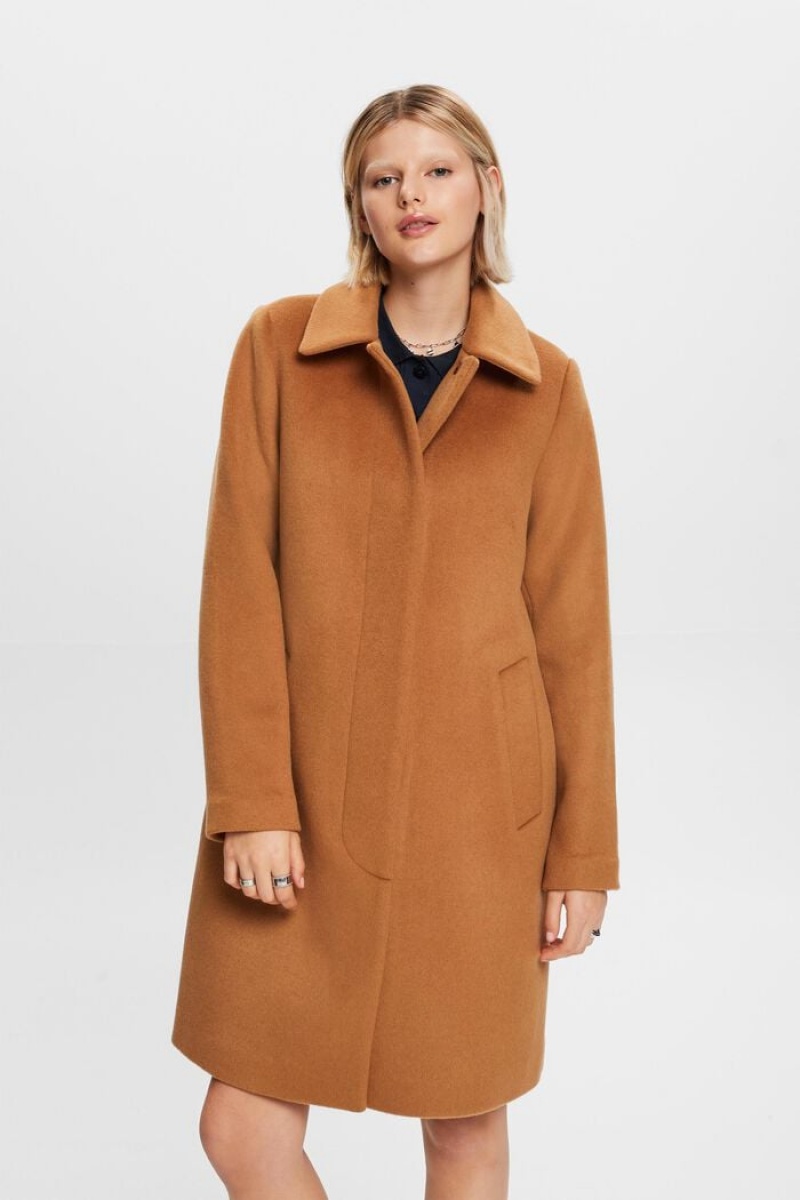 Dámské Kabáty Esprit Vlna Cashmere Hnědé | XJD863910