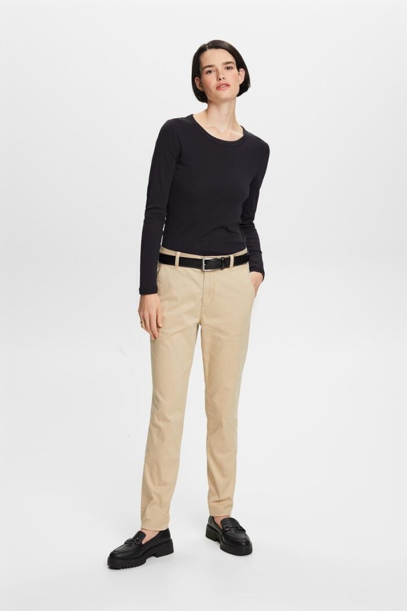 Dámské Kalhoty Esprit Basic Chino Hnědé | DYQ981472