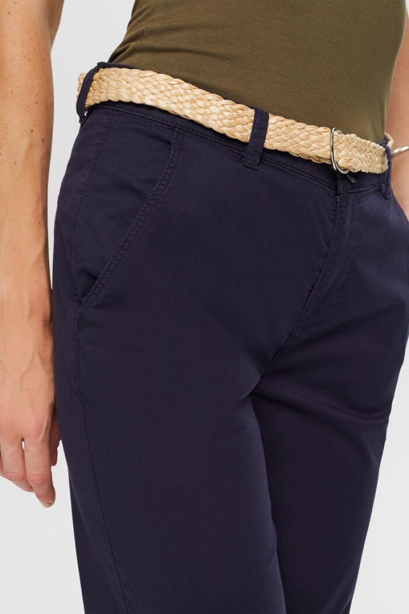 Dámské Kalhoty Esprit Belted Chino Tmavě Blankyt | MOR017948