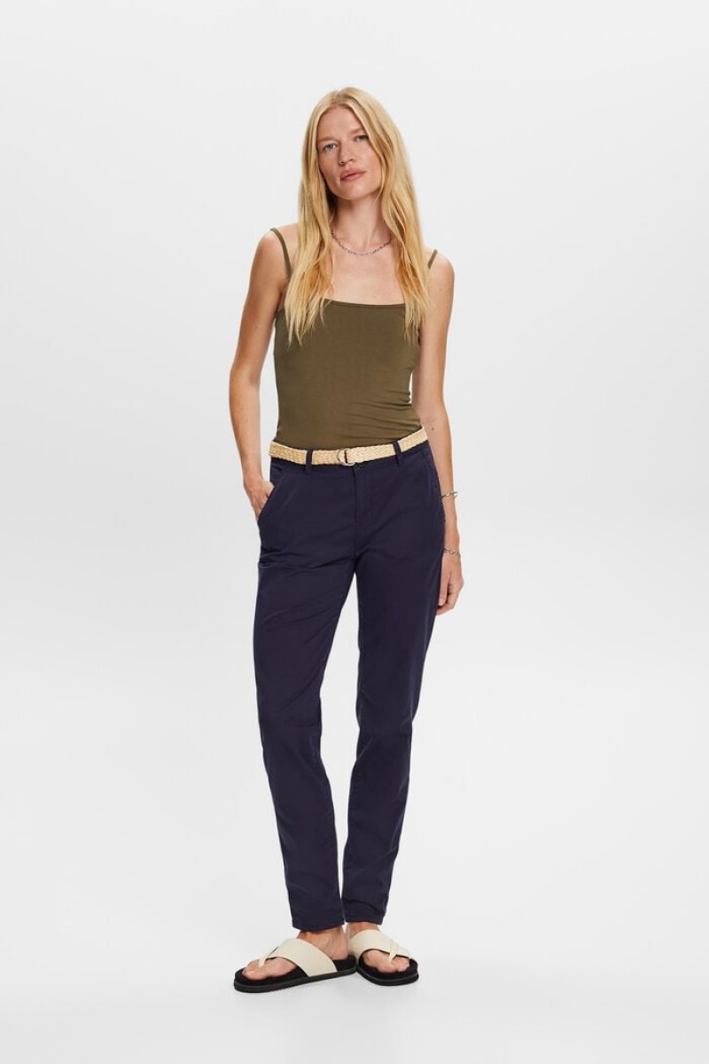 Dámské Kalhoty Esprit Belted Chino Tmavě Blankyt | MOR017948