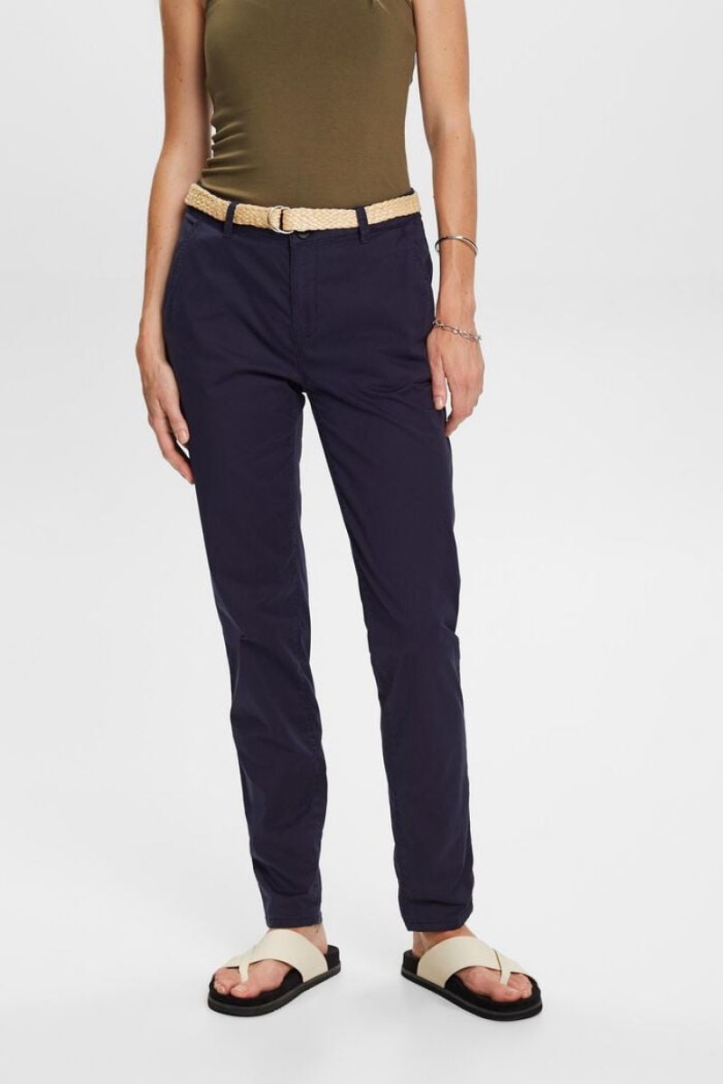 Dámské Kalhoty Esprit Belted Chino Tmavě Blankyt | MOR017948