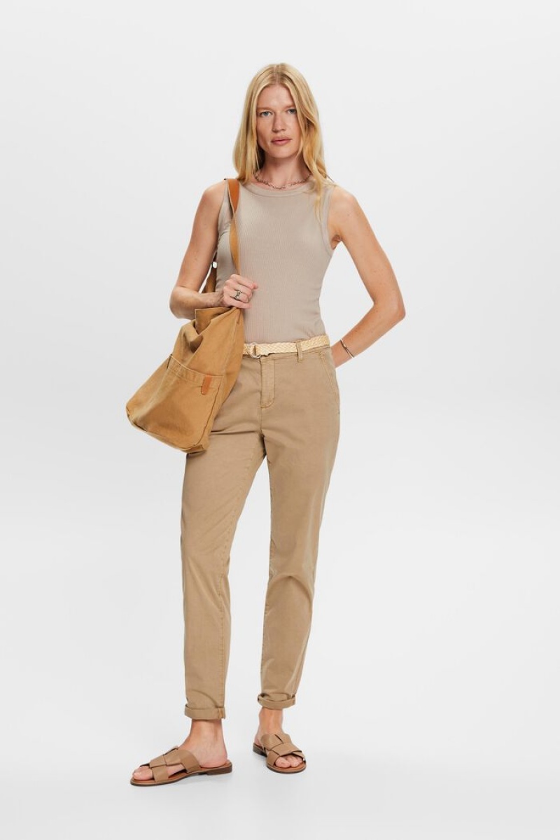 Dámské Kalhoty Esprit Belted Chino Šedé Hnědé | AYB724836