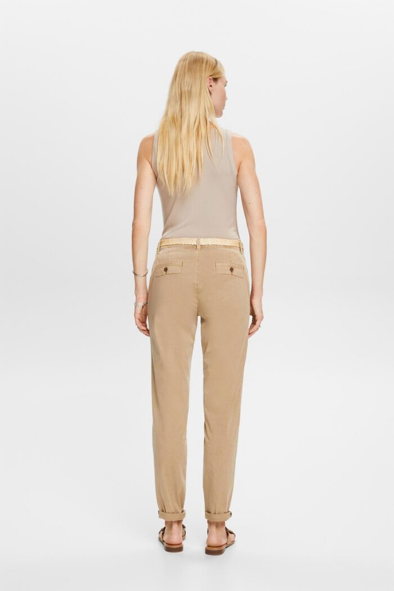 Dámské Kalhoty Esprit Belted Chino Šedé Hnědé | AYB724836