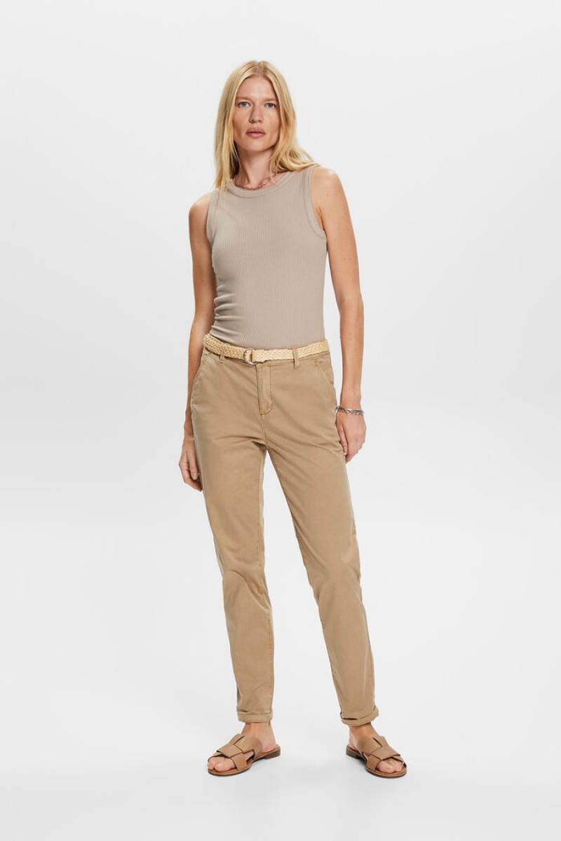 Dámské Kalhoty Esprit Belted Chino Šedé Hnědé | AYB724836