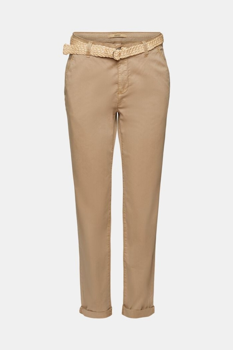 Dámské Kalhoty Esprit Belted Chino Šedé Hnědé | AYB724836