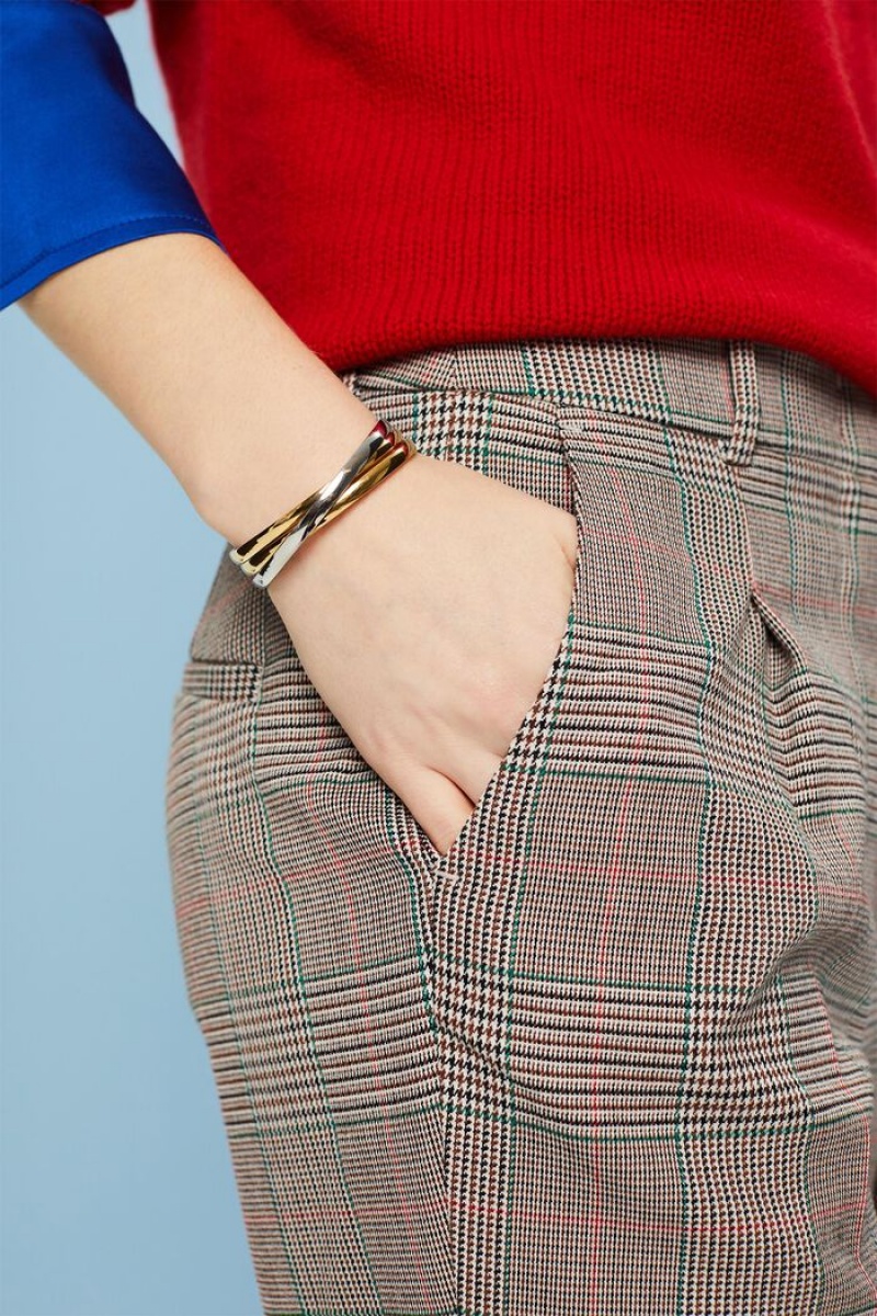 Dámské Kalhoty Esprit Checkered Tapered Šedé | SUN179802