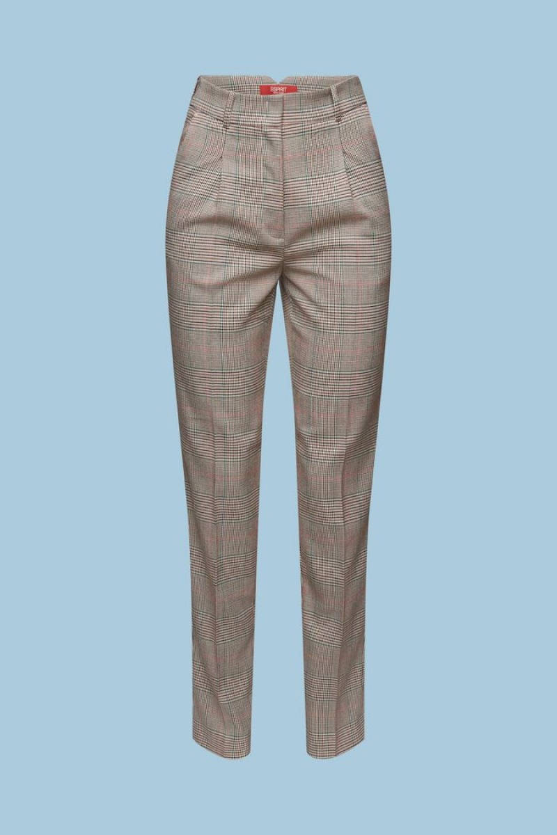 Dámské Kalhoty Esprit Checkered Tapered Šedé | SUN179802