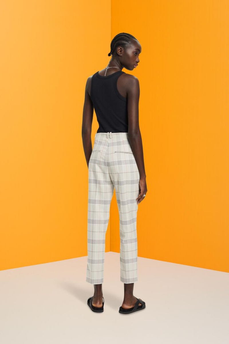 Dámské Kalhoty Esprit Chequered Cropped Světle Šedé Hnědé | CBX382601