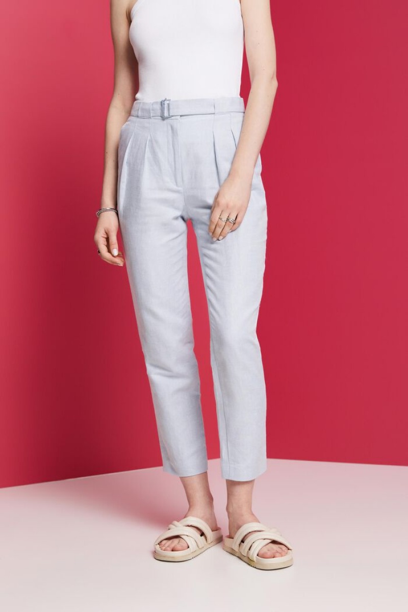 Dámské Kalhoty Esprit Cropped Chino With Fixed,Linen Blend Světle Blankyt Levandule | LPX956180