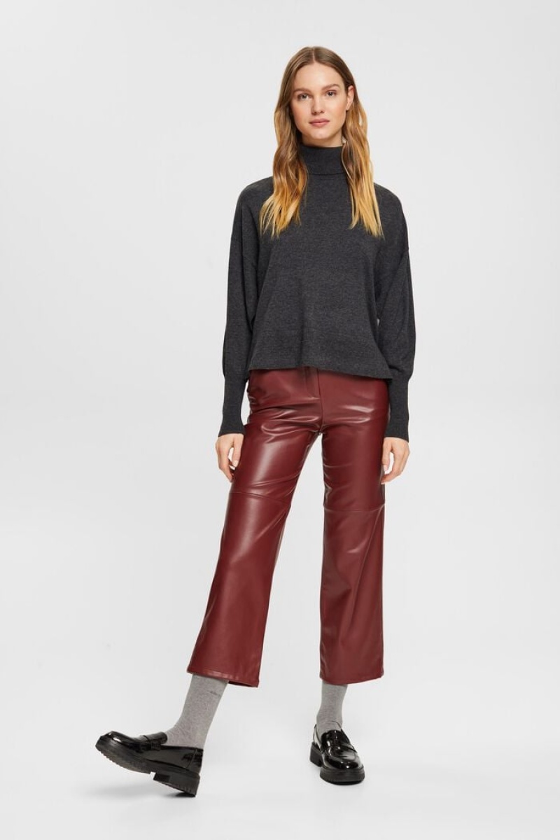 Dámské Kalhoty Esprit Cropped Faux Læder Vínové Červené | PLH463587