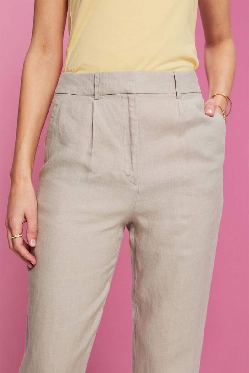 Dámské Kalhoty Esprit Cropped Linen Světle Šedé Hnědé | CIM429035