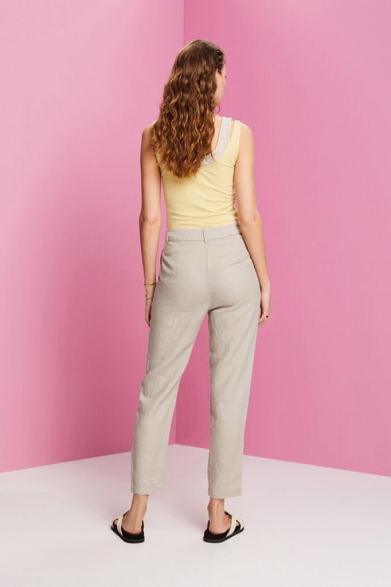 Dámské Kalhoty Esprit Cropped Linen Světle Šedé Hnědé | CIM429035