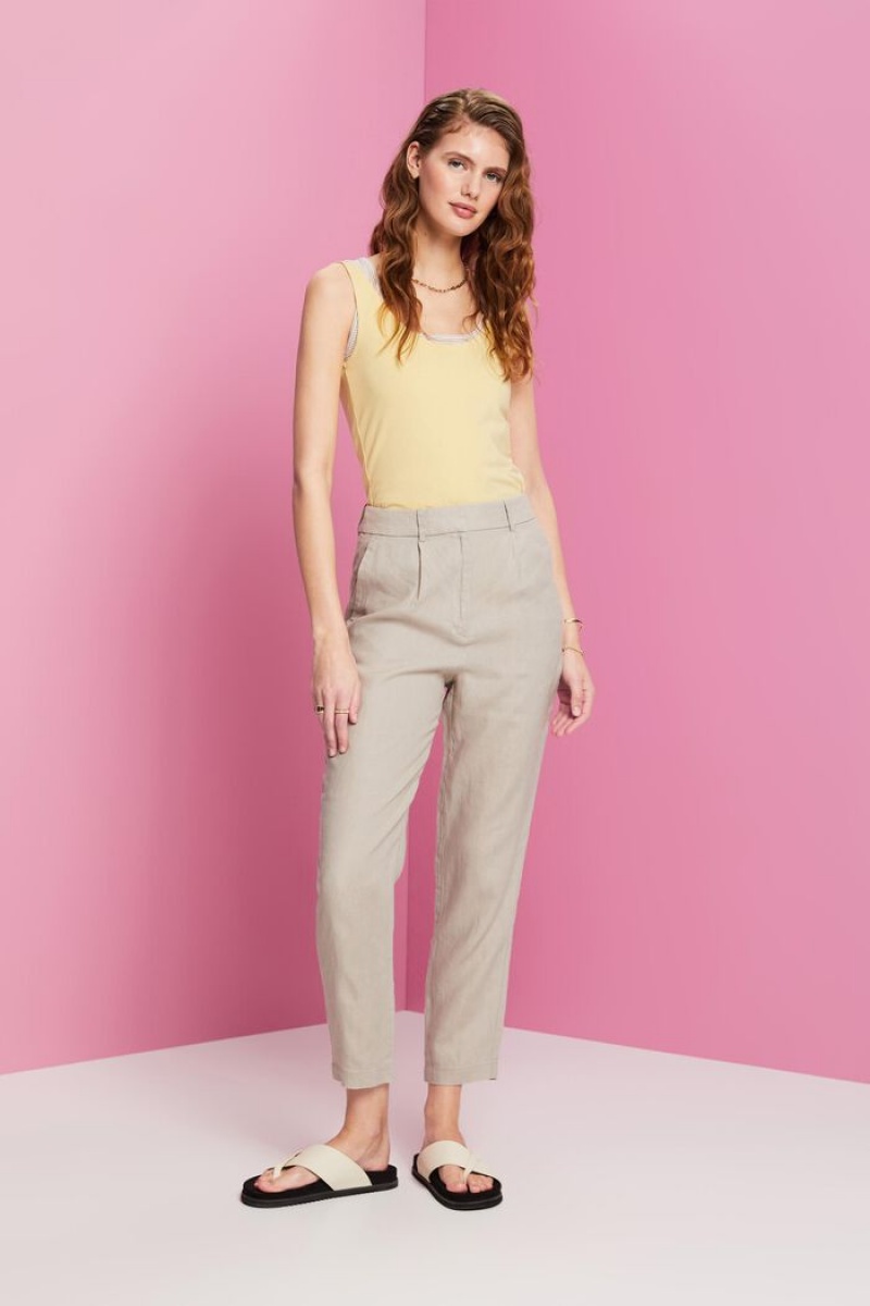 Dámské Kalhoty Esprit Cropped Linen Světle Šedé Hnědé | CIM429035