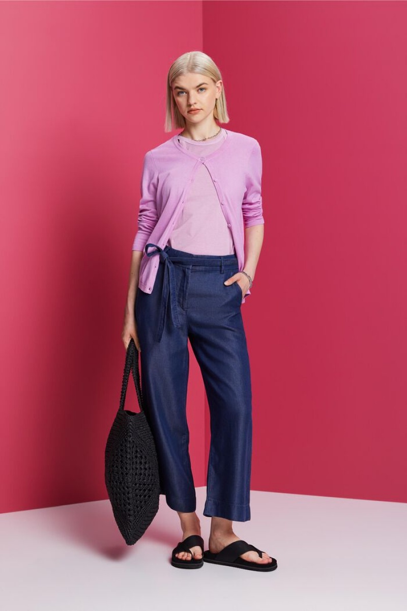 Dámské Kalhoty Esprit Cropped Široké Leg,Tencel™ Blankyt Tmavě | PAH187539