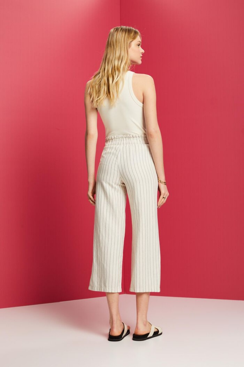 Dámské Kalhoty Esprit Culotte With A Tie,Bavlněné-linen Blend Bílé | OIU467230