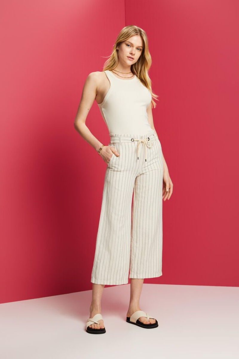 Dámské Kalhoty Esprit Culotte With A Tie,Bavlněné-linen Blend Bílé | OIU467230