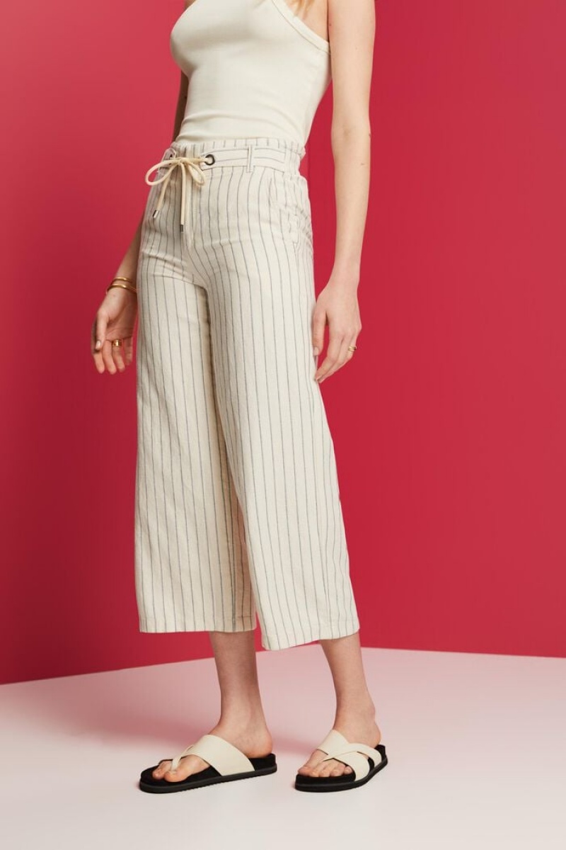 Dámské Kalhoty Esprit Culotte With A Tie,Bavlněné-linen Blend Bílé | OIU467230