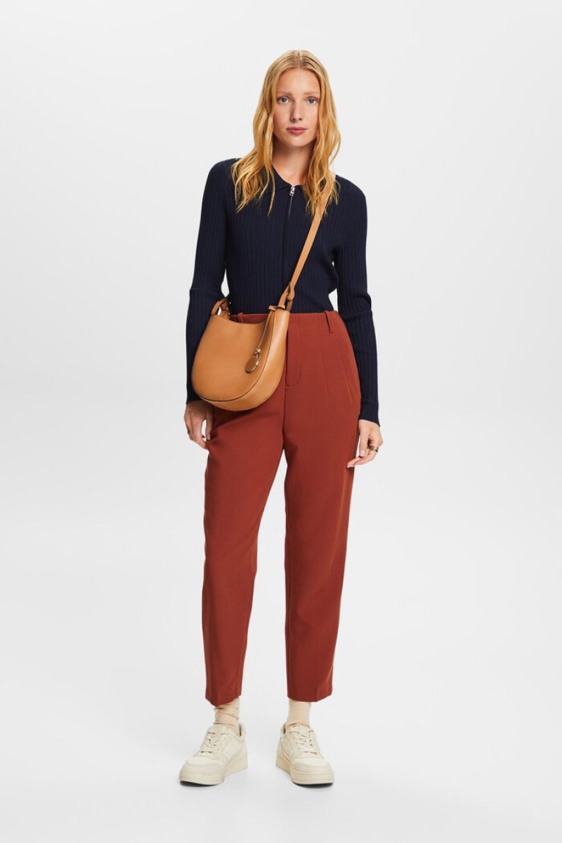 Dámské Kalhoty Esprit High Waisted Chino With Darts Červené Hnědé | UFW783901