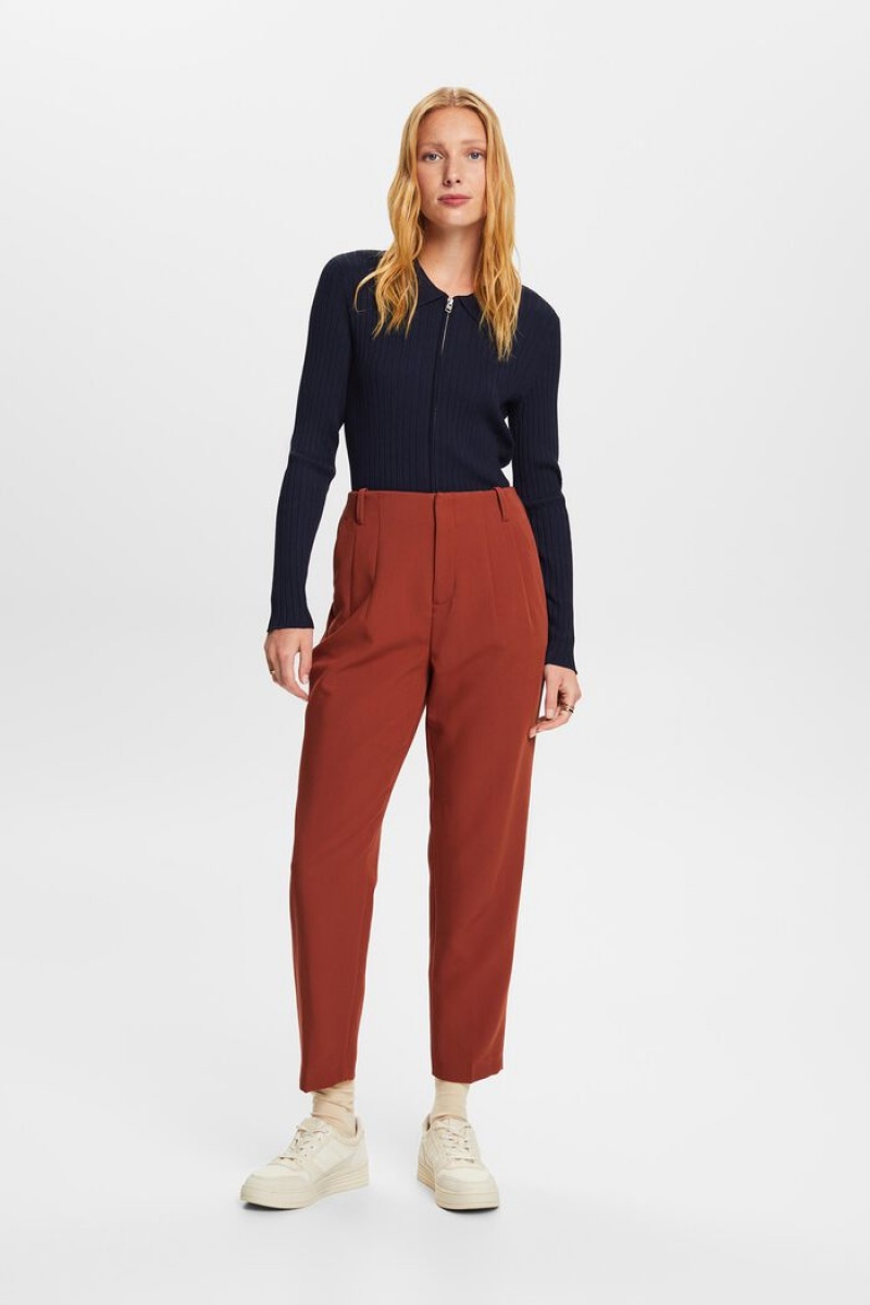 Dámské Kalhoty Esprit High Waisted Chino With Darts Červené Hnědé | UFW783901