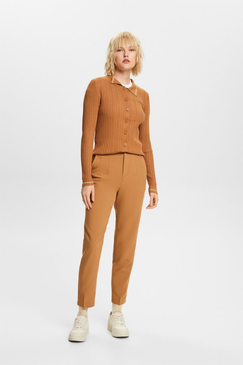 Dámské Kalhoty Esprit High Waisted Chino With Darts Hnědé | ZVB470659