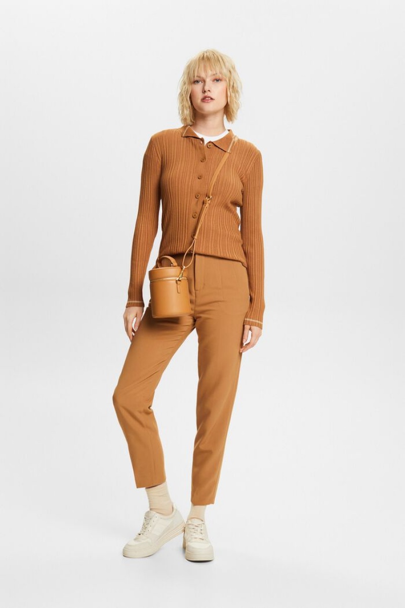 Dámské Kalhoty Esprit High Waisted Chino With Darts Hnědé | ZVB470659