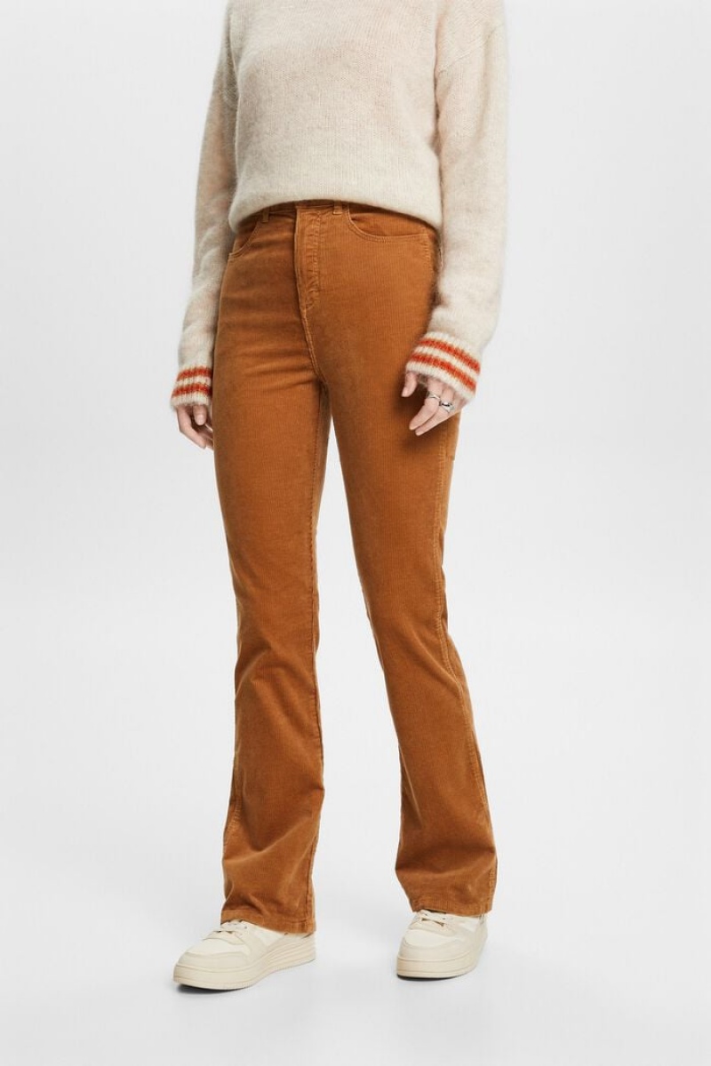 Dámské Kalhoty Esprit High-rise Bootcut Fit Corduroy Hnědé | UTH271984