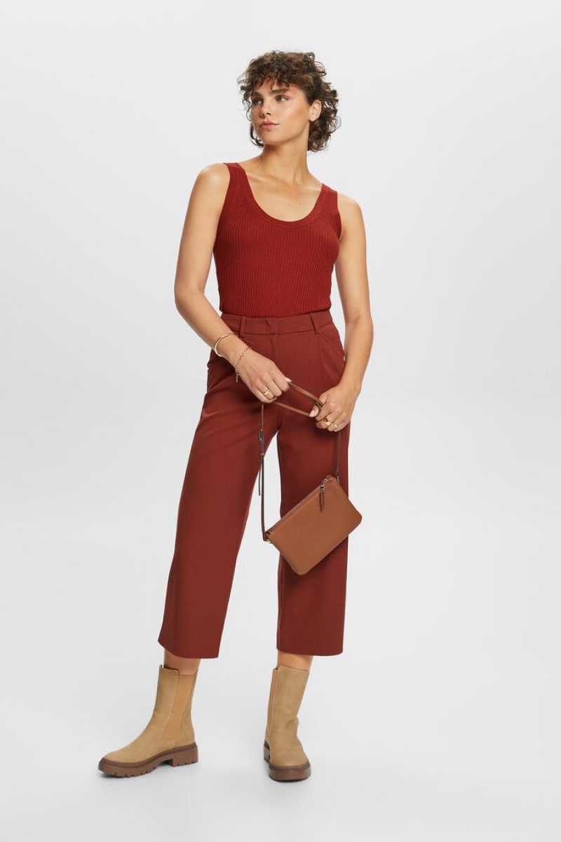 Dámské Kalhoty Esprit High-rise Culottes With Pasem Pleats Červené Hnědé | LPY604715