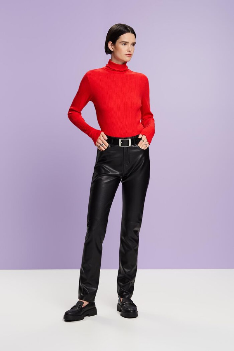 Dámské Kalhoty Esprit High-rise Slim Faux Læder Černé | KNL725693