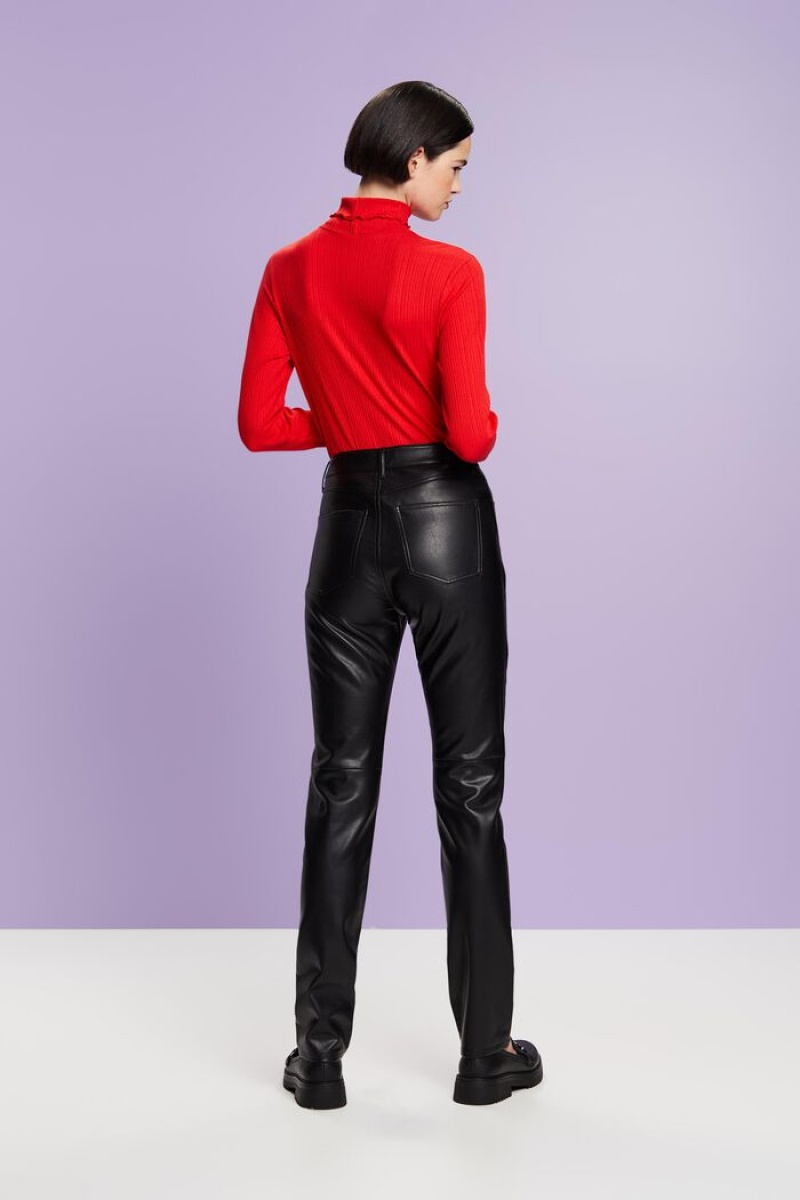 Dámské Kalhoty Esprit High-rise Slim Faux Læder Černé | KNL725693