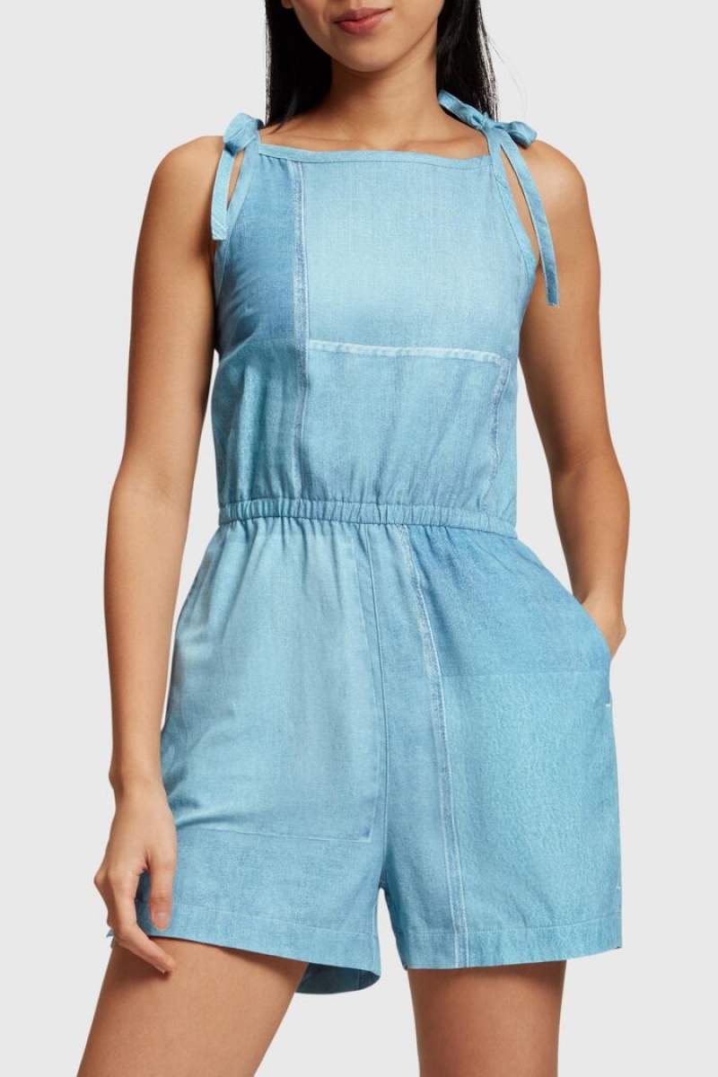 Dámské Kombinéza Esprit Denim Not Denim Print Playsuit Blankyt | HAI843951