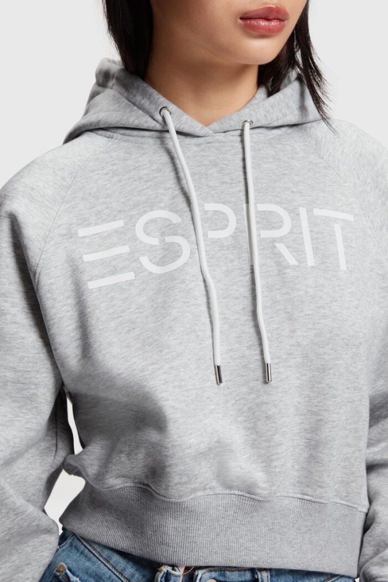 Dámské Mikina s Kapucí Esprit Cropped Logo Světle Šedé | KLW516820