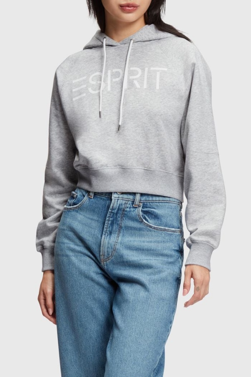 Dámské Mikina s Kapucí Esprit Cropped Logo Světle Šedé | KLW516820