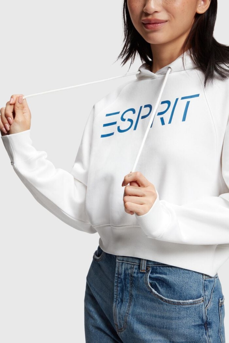 Dámské Mikina s Kapucí Esprit Cropped Logo Bílé | RGF879354