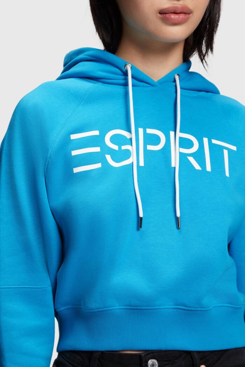 Dámské Mikina s Kapucí Esprit Cropped Logo Tyrkysové | IRS372056