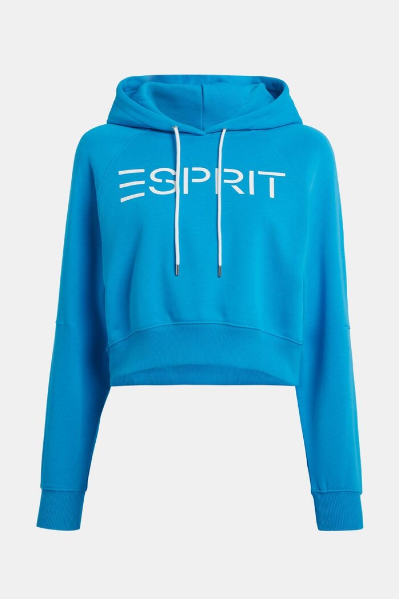 Dámské Mikina s Kapucí Esprit Cropped Logo Tyrkysové | IRS372056