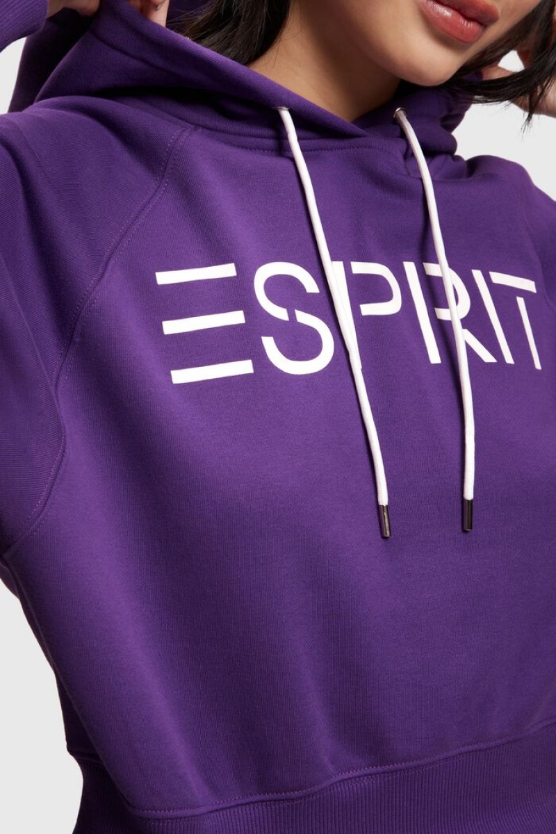 Dámské Mikina s Kapucí Esprit Cropped Logo Fialové | JSR289630