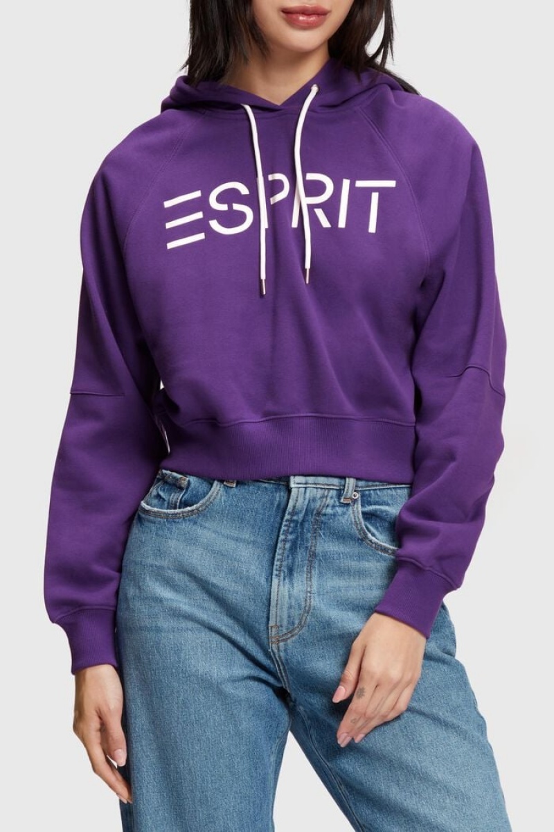 Dámské Mikina s Kapucí Esprit Cropped Logo Fialové | JSR289630