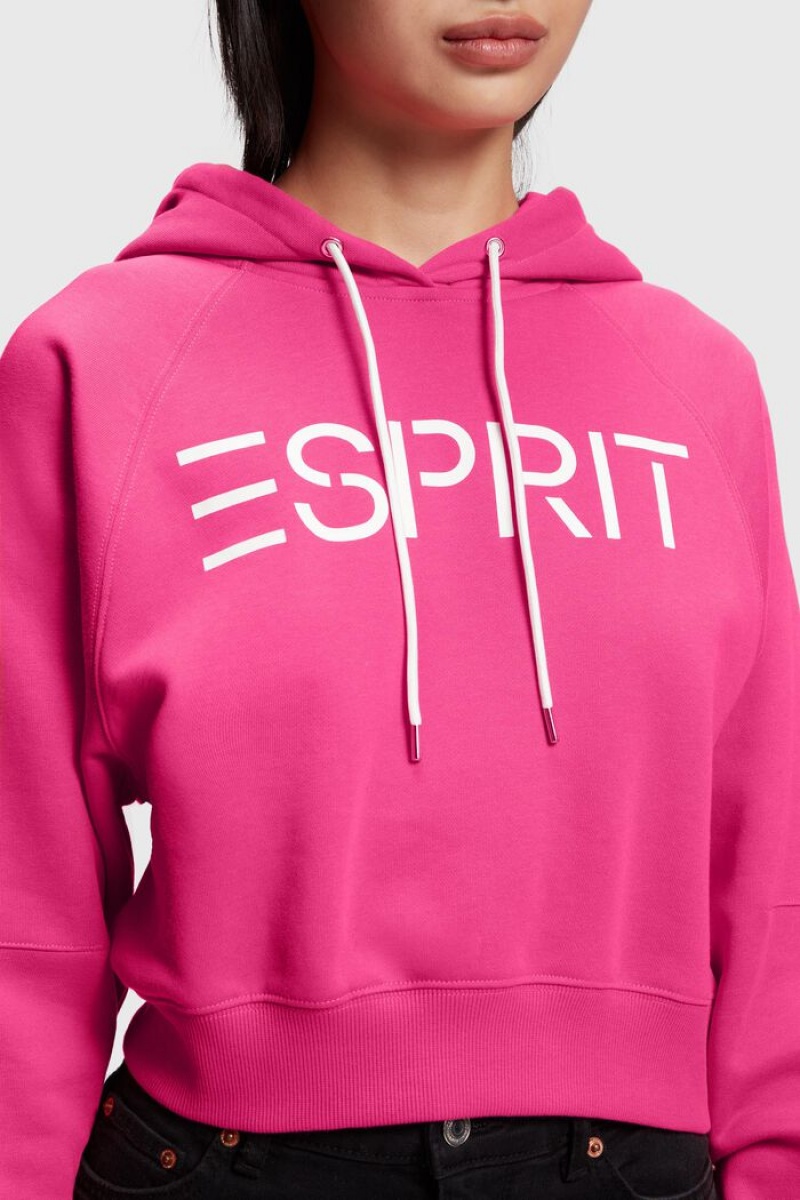 Dámské Mikina s Kapucí Esprit Cropped Logo Růžové Fuchsie | IPE413905