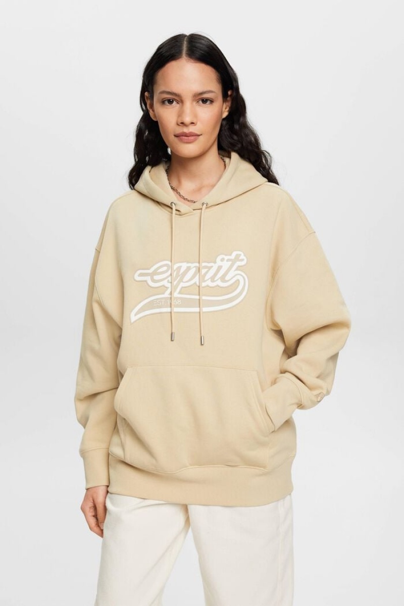 Dámské Mikina s Kapucí Esprit Logo Fleece Béžový | YBA095861