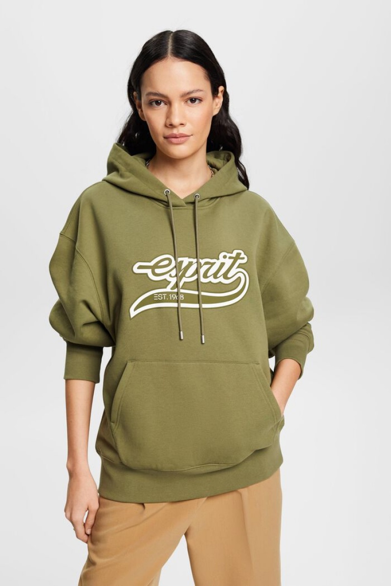 Dámské Mikina s Kapucí Esprit Logo Fleece Olivy Zelené | OCY687210