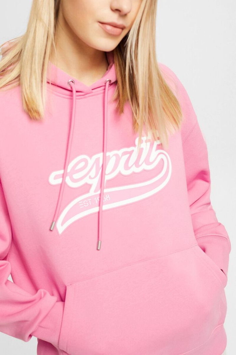 Dámské Mikina s Kapucí Esprit Logo Fleece Růžové | EVN139428