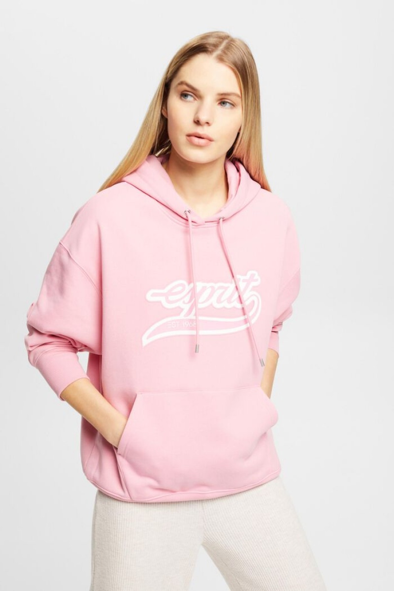 Dámské Mikina s Kapucí Esprit Logo Fleece Růžové | EVN139428