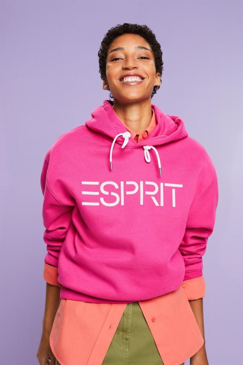 Dámské Mikina s Kapucí Esprit Logo Fleece Růžové Fuchsie | GTK748120