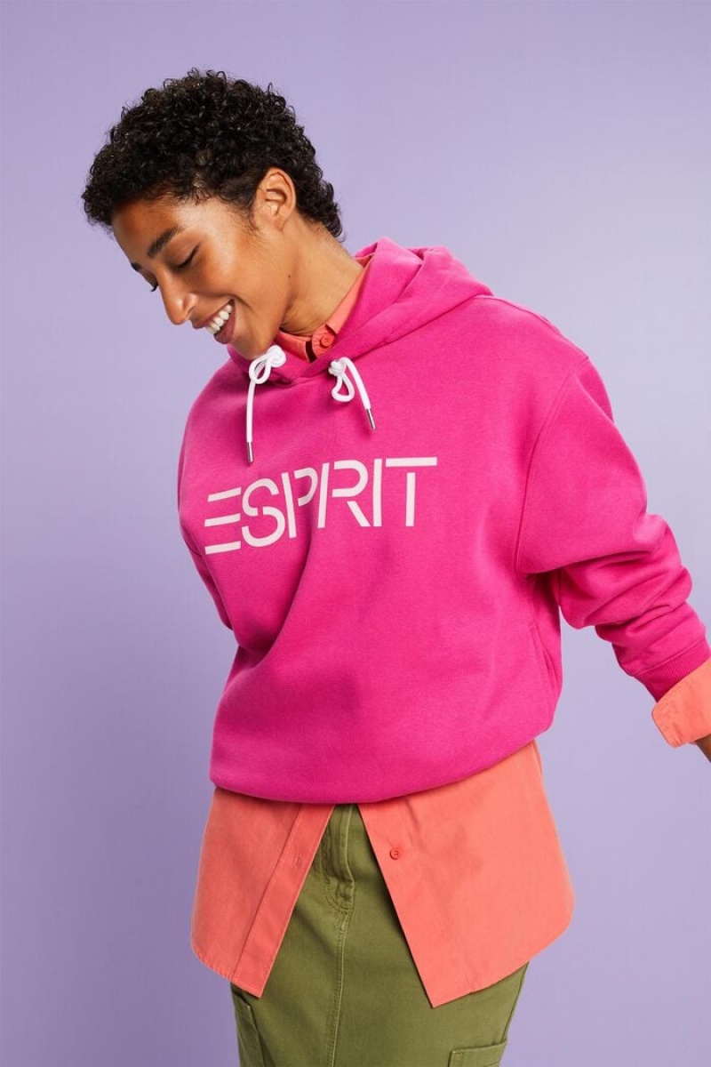 Dámské Mikina s Kapucí Esprit Logo Fleece Růžové Fuchsie | GTK748120