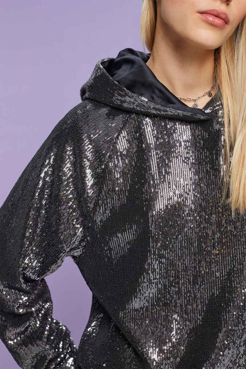 Dámské Mikina s Kapucí Esprit Sequined Stříbrné | DYQ420619