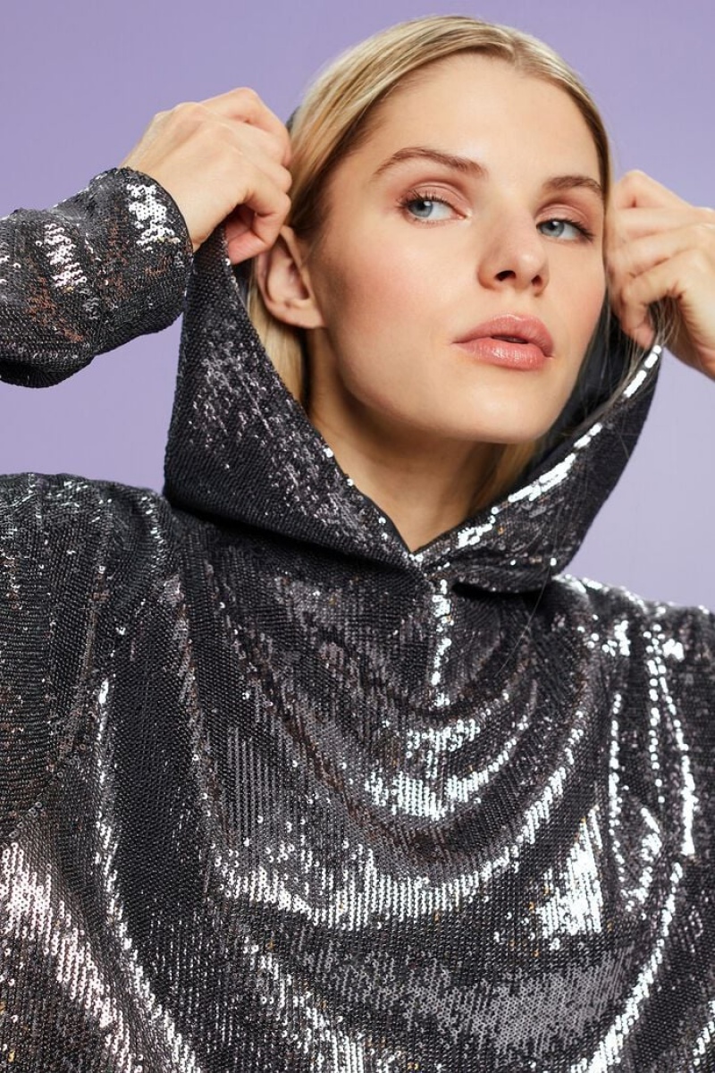 Dámské Mikina s Kapucí Esprit Sequined Stříbrné | DYQ420619